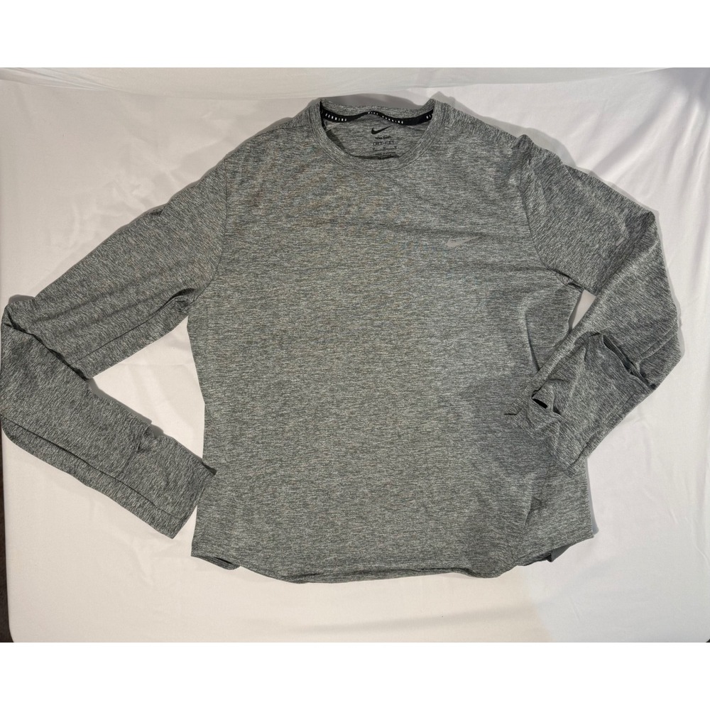 Nike Swift Dri-FIT Running Top Womens Medium Grey Heather Long Sleeve Thumbholes